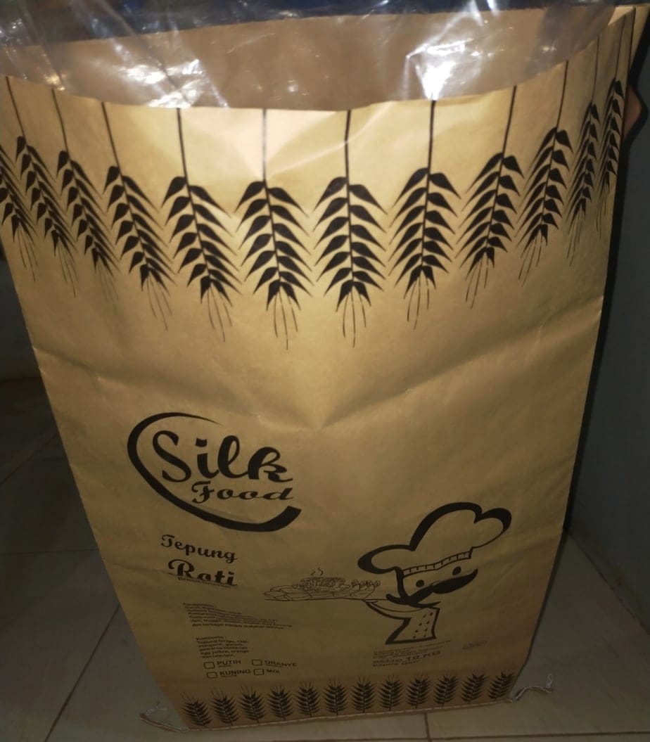 Sewn Brown kraft paper sack dengan inner plastik